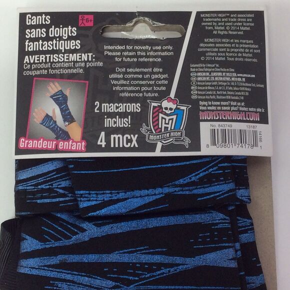 Monster High Fangtastic Glovelettes Child Size 6+ Blue/Black Costume Accessory - Picture 6 of 8